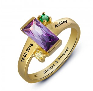 Birthstone Ring, Sterling Silver Personalized Engravable Ring JEWJORI101801